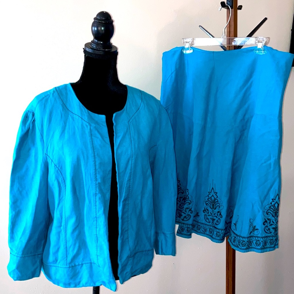 Bob Mackie Studios | Women’s Teal Blue MIDI Skirt Suit - Size 16